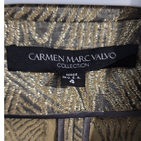 Carmen Marc Valvo Collection Jacquard Cropped Evening Jacket Gold 4 - Picture 3 of 11